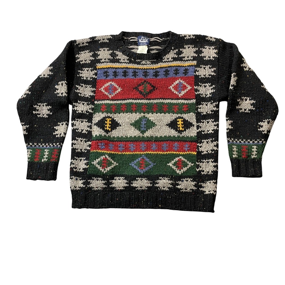 Woolrich Medium Vintage Hand Knit Sweater Aztec Southwestern Patten 100% Wool